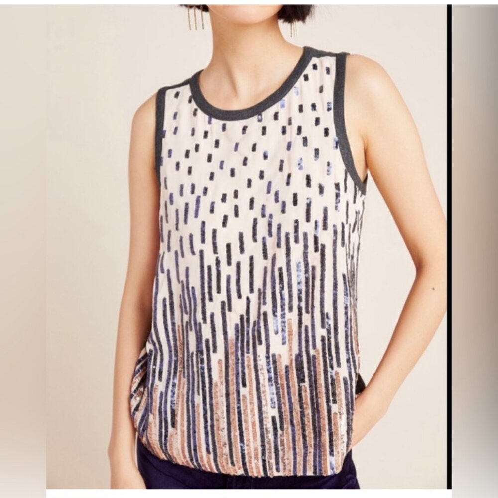 Great Anthropologie TINY Sequins Embellished Tank Knit Tops Size Medium